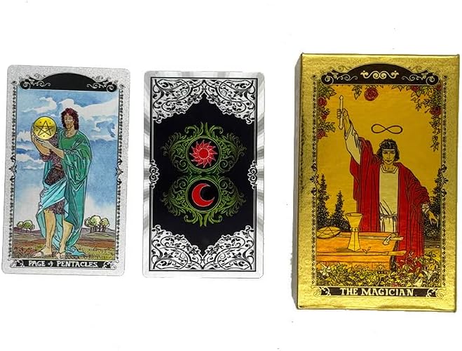 Gold Foil, Color Printed Tarot Cards, PVC Waterproof(Silver)