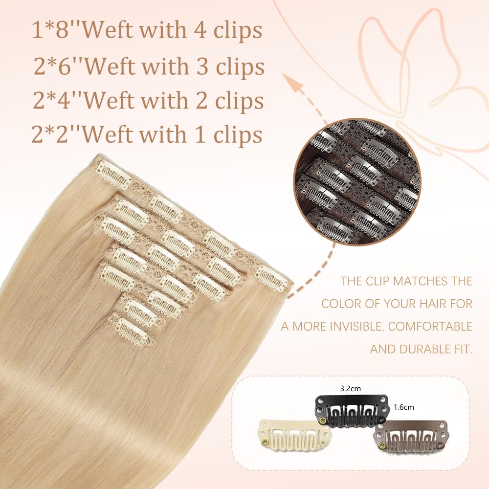 HotLulana Clip in Extensions Echthaar 7pcs 50cm 120g Extensions Echthaar Invisible Clip Extensions Echthaar Remy Echthaar Extensions 20 Zoll Clip Extensions Skin Weft Haarverlängerung 18K#