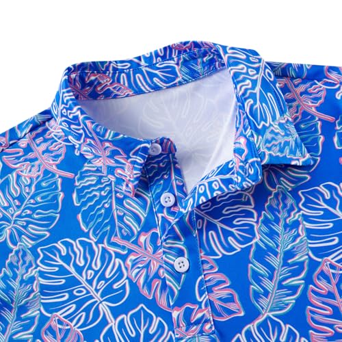 Cuddomper Boys Hawaiian Polo Shirt Golf Clothes Blue Palm 11-12 Years - image 4