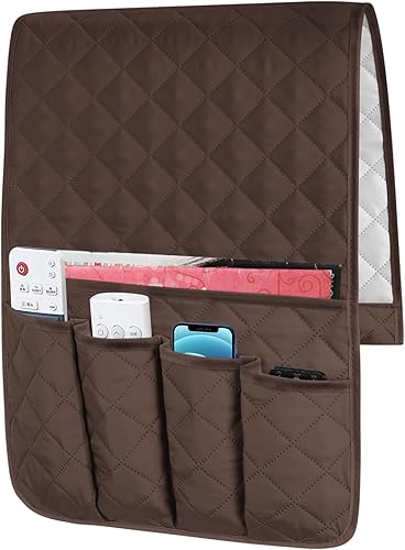 FYY Organizador de reposabrazos para sofá, soporte de control remoto, antideslizante, color marrón, para sillón reclinable con 5 bolsillos para