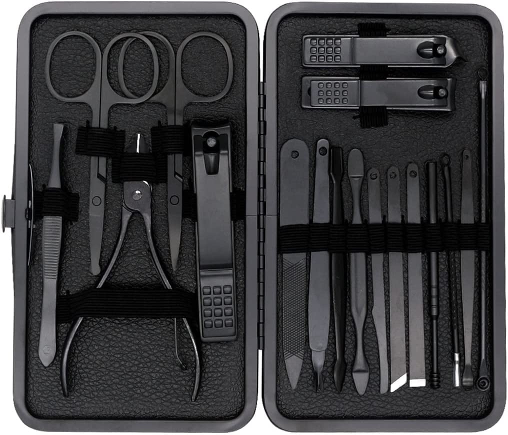 Kit de manucure pédicure kit de soins des pieds professionnel Kit de manucure coupe-ongles outils ménage 18 pièces en acier inoxydable oreille cuillère coupe-ongles ciseaux Kit pour outils de manucur