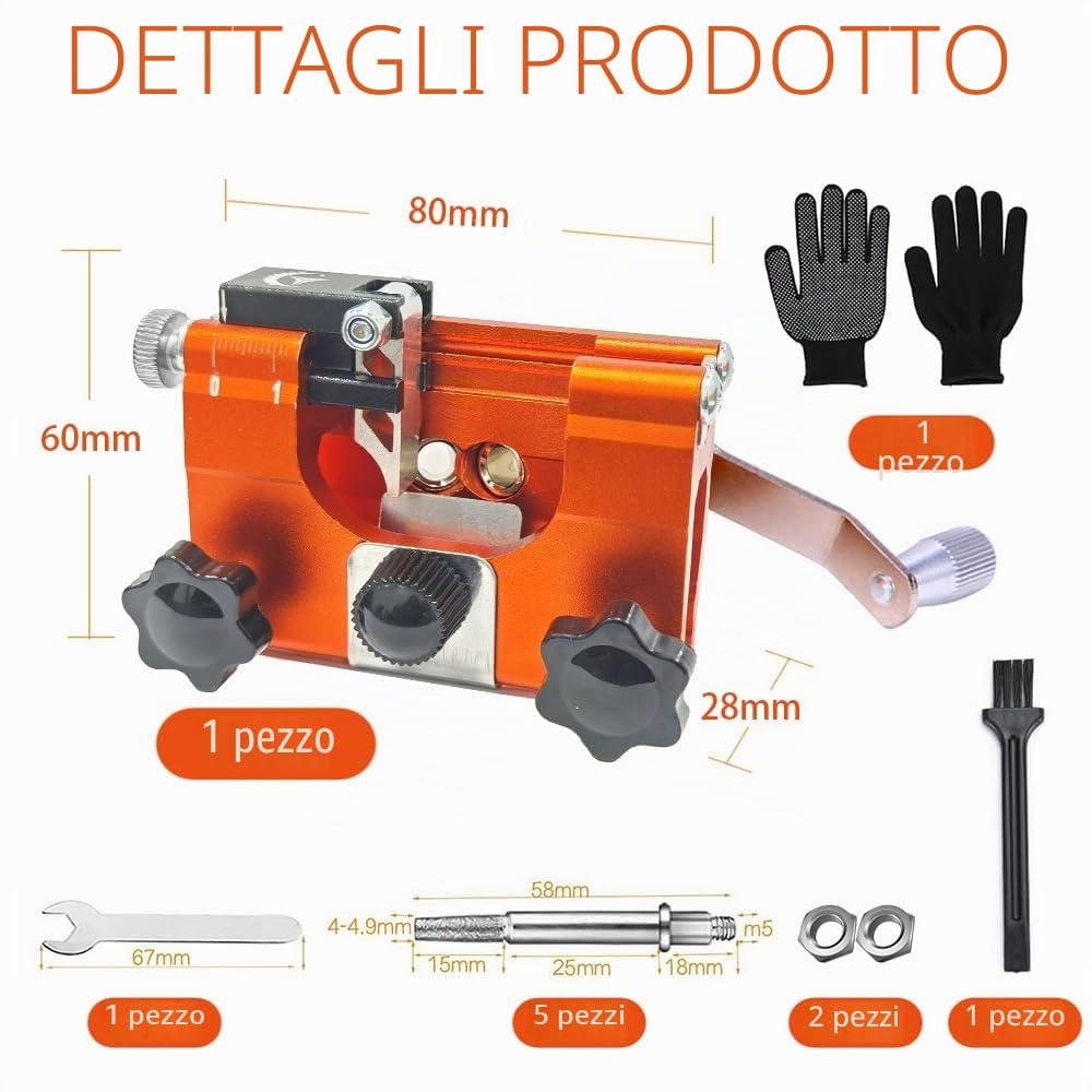 Affilacatene Per Motosega, Affila Motosega Portatile, Affilacatene Manuale Per Motosega, Affilacatene, Set con 5 Testine Abrasive, Per Tutti i Tipi di Motoseghe