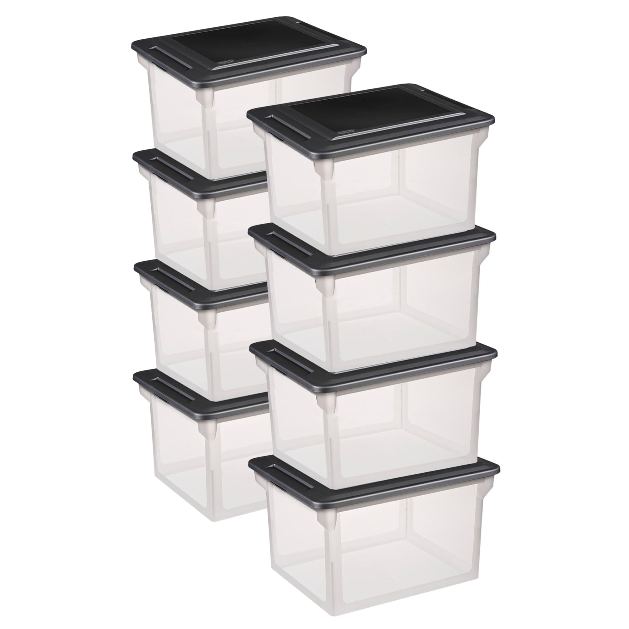 Sterilite 8-Pack File Box Clear Storage Tote with Black Lid for Letter Legal Hanging Folders - Stackable Plastic
