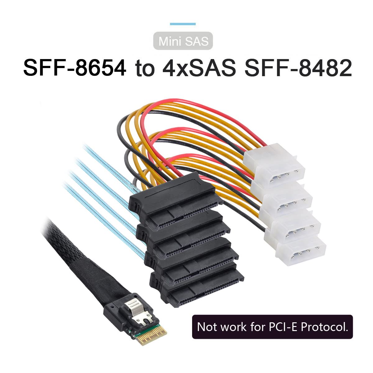 CY Cavo Slimline SAS 4.0 SFF-8654 4i 38 pin Host Raid a 4 SAS 29 pin SFF-8482 Target Hard Disk Fanout Raid Cavo Splitter 1 a 4 (100 cm)