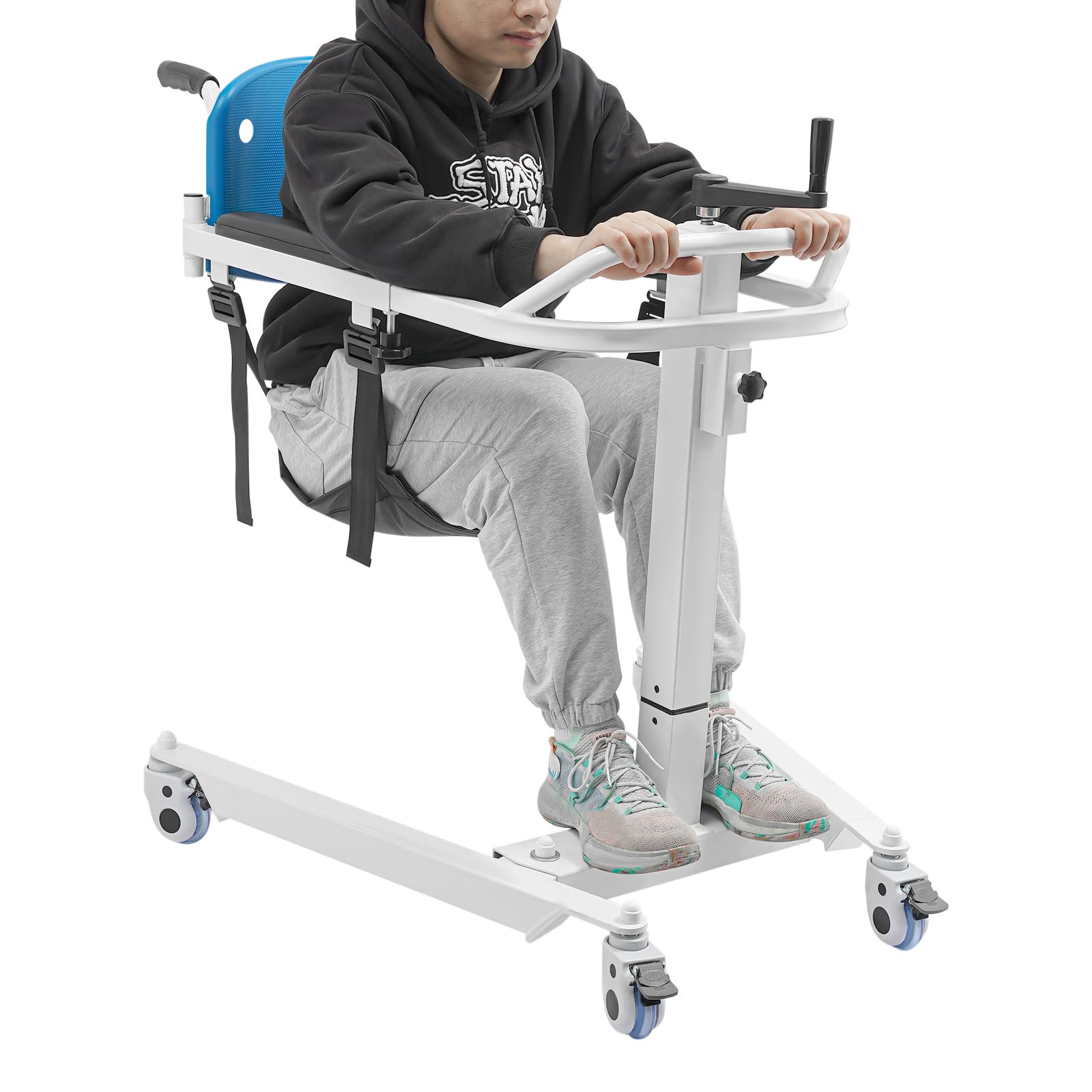 Silla de ruedas de transferencia para pacientes, elevador hidráulico para pacientes, 120 kg, color blanco, soporte de transferencia laminado en frío, acero 53,5 x 74 x 99 cm, silla de ruedas