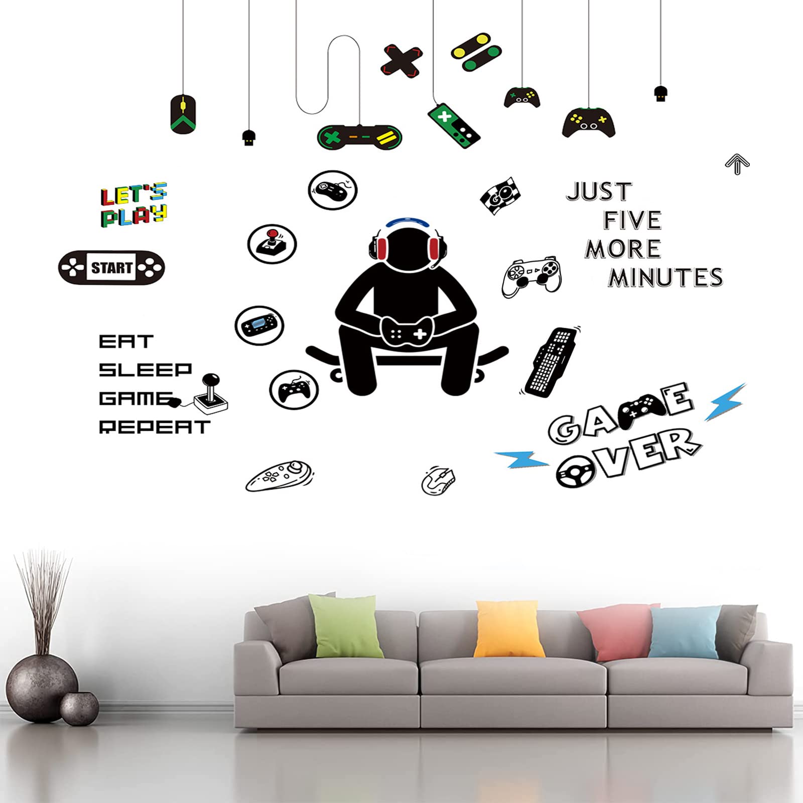 Juego De Pegatinas De Pared, Pegatinas de Pared de Controlador de Jugador Wall Stickers for Kids Decoracion, 13.7 * 9.8in, Décoration DIY pour Salon, Salle de Jeux, Mur, Porte Vitrée