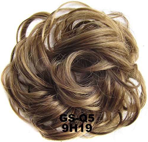 Miss Elegant Hair Bun Extensions Wavy Curly Messy Hair Extensions Donut Hair Chignons Hair Piece Wig Hairpiece Donut Updo Ponytail （Brown/Light brown）