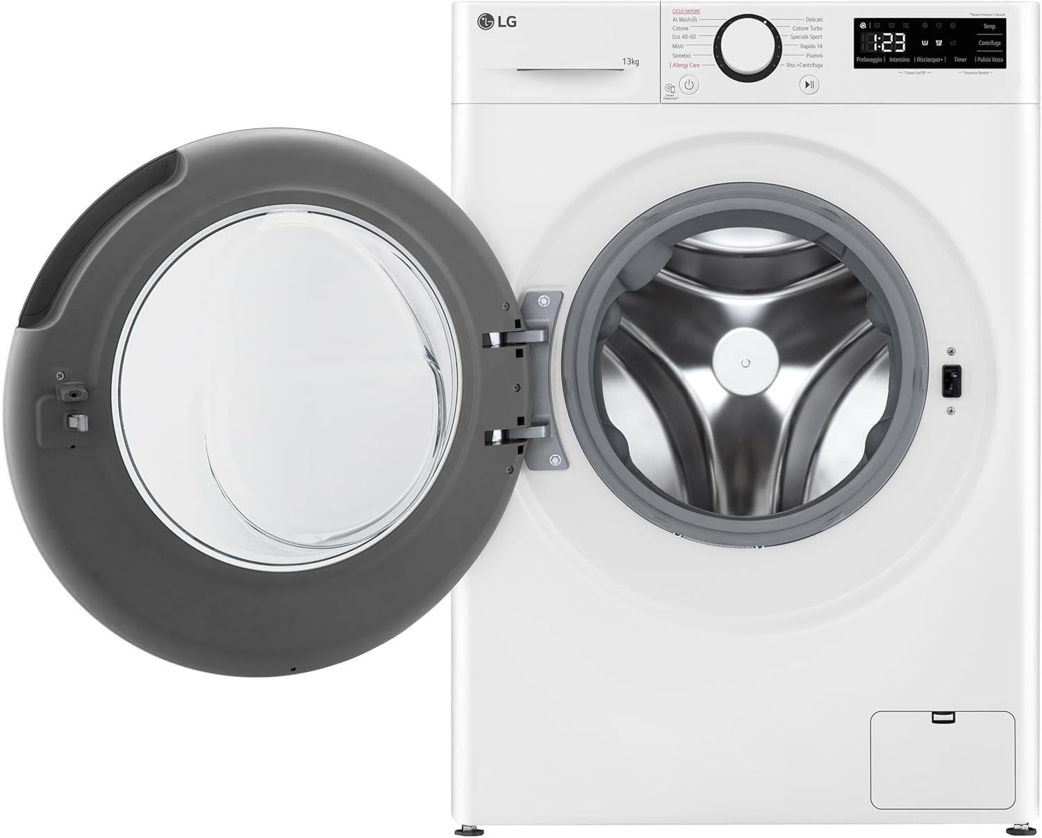 LG AI DD F4R3013NSWB Lavatrice a Carica Frontale 13kg Serie R3, Classe A-20%, 1400 giri, AIWash, Lavaggio a vapore, Motore Direct Drive, Cestello a bolle, Smart Diagnosis, Libera installazione, Bianca