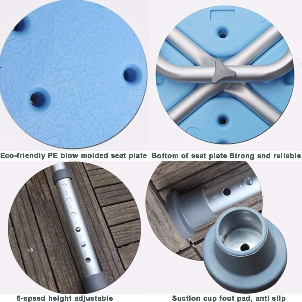 Taburete de ducha antideslizante de alta resistencia azul con respaldo, reposabrazos, silla de ducha de baño, taburete de ducha rectangular ajustable de aluminio for personas mayores, embarazadas, per