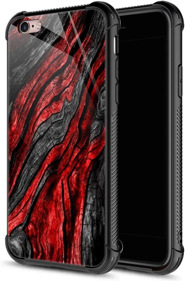 CARLOCA Compatible with iPhone 6S Case,for iPhone 6 Cases for Boys Men, Black Red Wood Grain Pattern Design Shockproof Anti-Scratch Case
