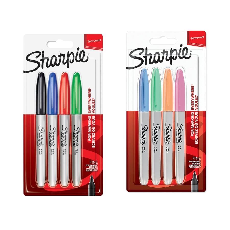 SharpiePermanent Markers | Fine Point for Bold Details | Assorted Standard Colours | Pastel Colours | 2x 4 Marker Pens
