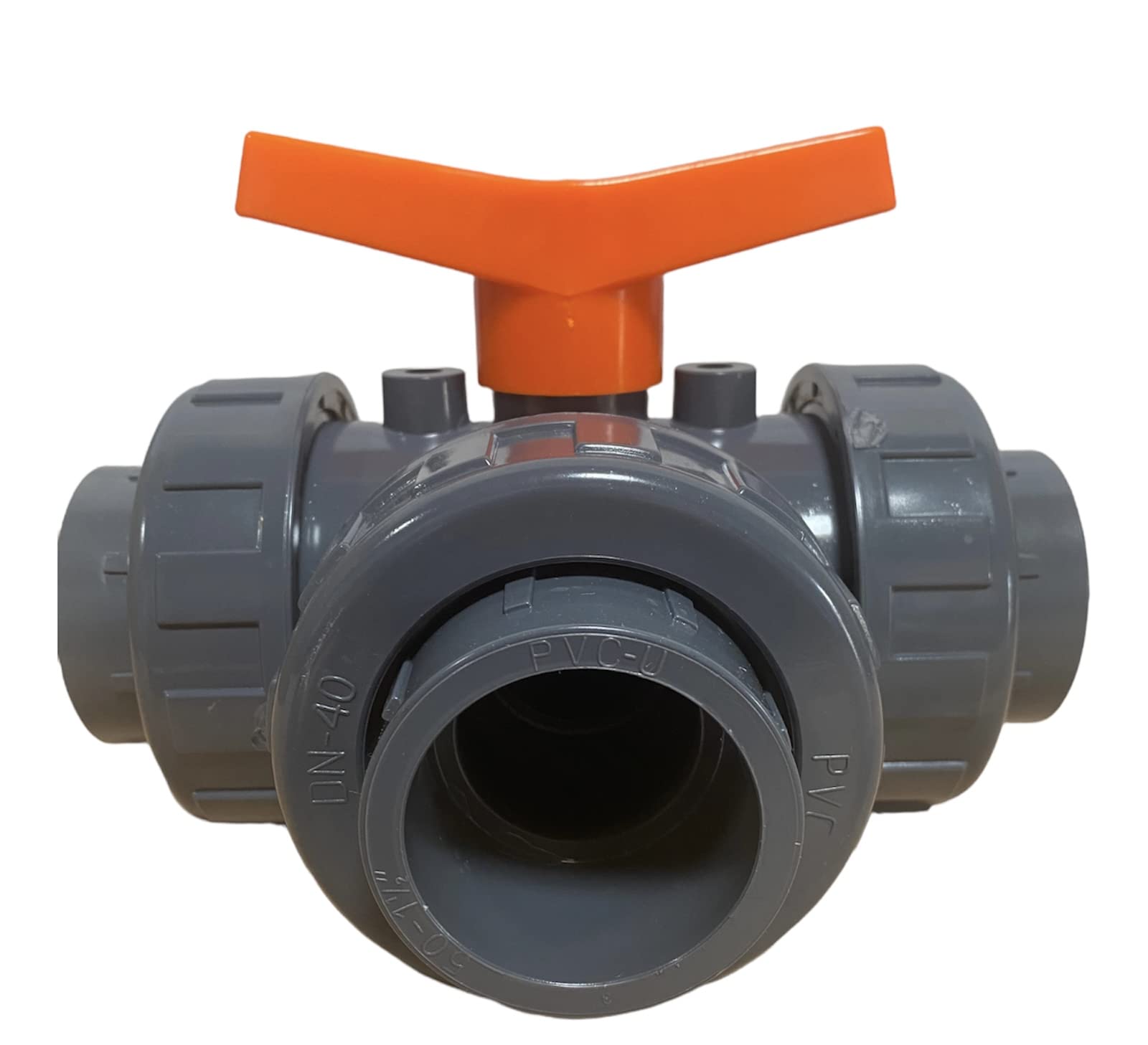 Valvola a sfera a 3 vie in PVC, DN63, foro a T, manicotto adesivo, valvola in PVC-U di qualità industriale, per ingegneria idrica e sistemi di tubazioni