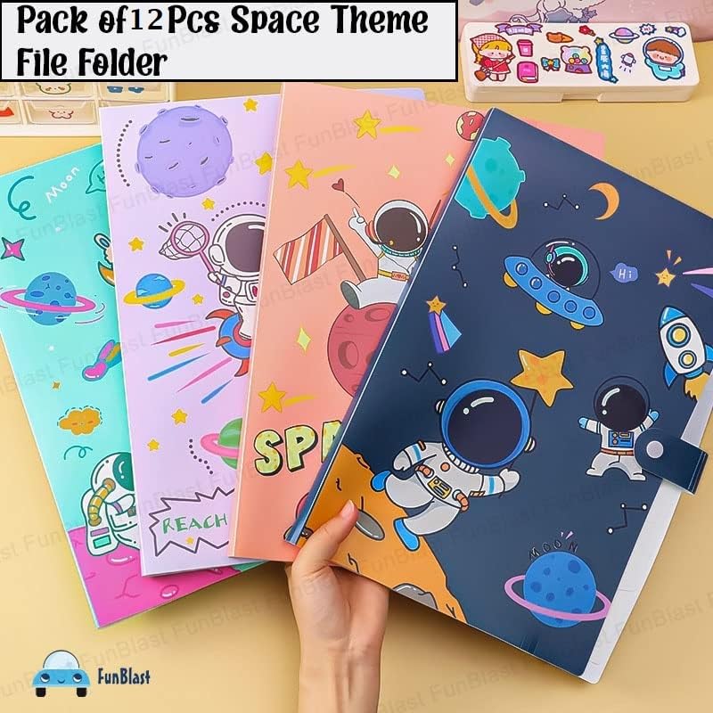 FunBlast Space Theme A4 Paper File Folder with Button Lock Pack of 12 Pcs Space Theme Certificates Holder with 6 Pockets, Office Documents File, Expandable Folders for Documents (Multicolor) 3