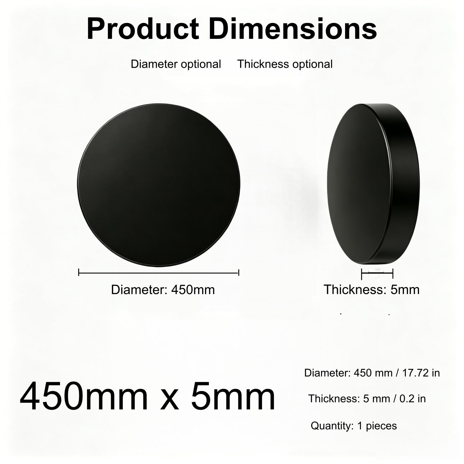 Foglio Sottile in ABS Nero Disco Circolare Diametro 450 mm Tavola in plastica Rigida Durevole per Modelli RC, insegne, Cosplay e Lavorazione CNC,5mm