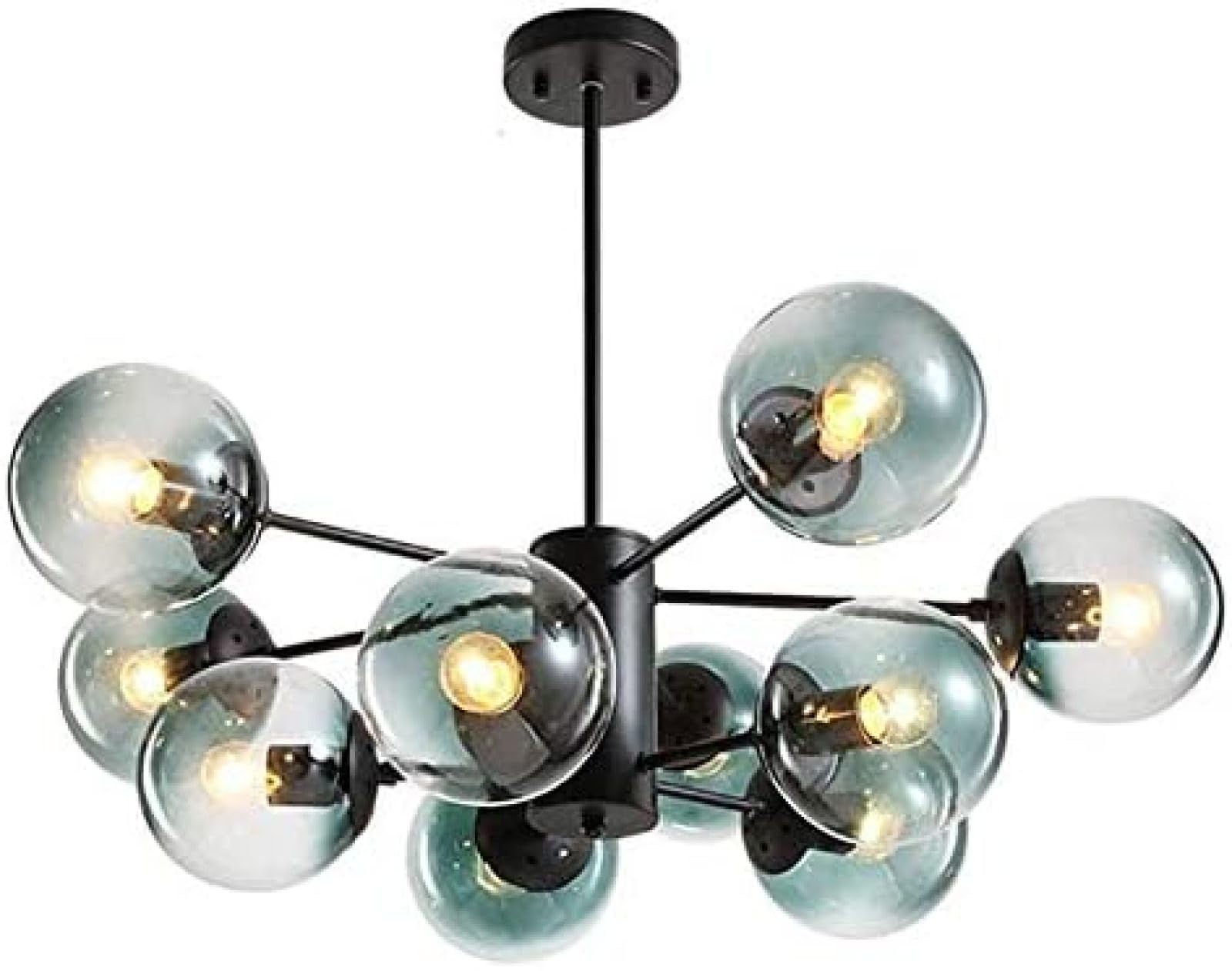 12-Lights Sputnik Chandelier Mid Century Glass Ball Pendant Light Industrial Vintage Black Ceiling Light Fixture For Kitchen Living Room Dining Room Restaurant-Transparent Color,Blue.,6 Light,Plea
