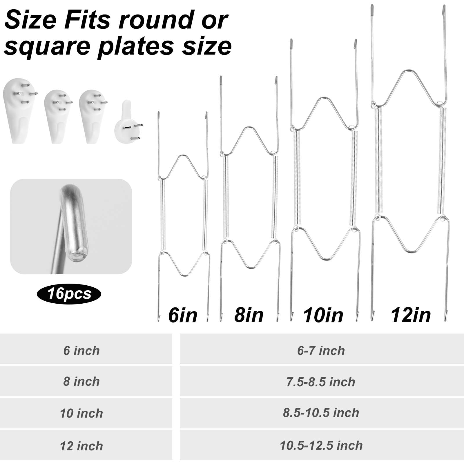 4 Pack Plate Hangers for The Wall 6/8/10/12 Inch Plate Wall Holder Stainless Steel W-Shaped Plate Hooks Vertical Dish Display Wall Mount for Decorative Plates Antique Arts (Silver) - Image 2