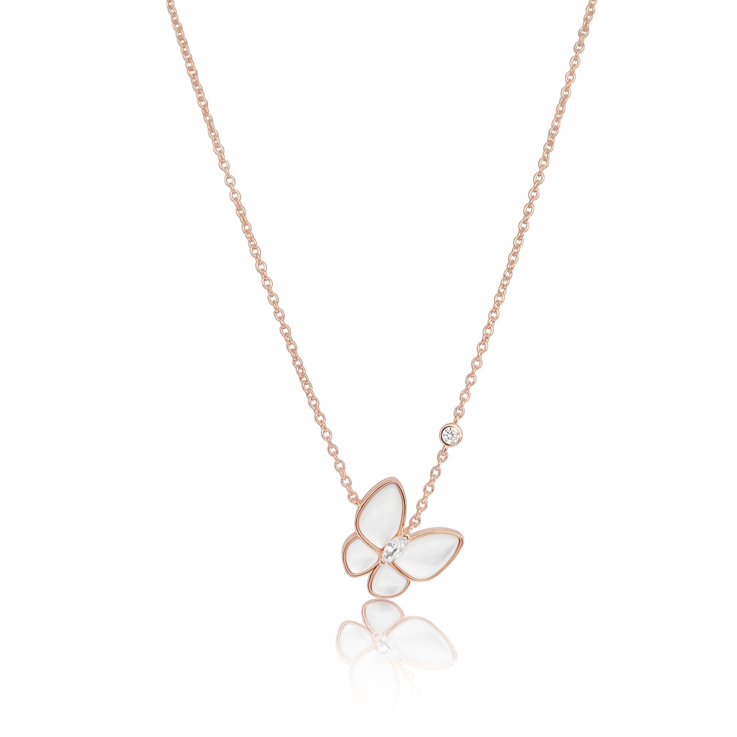 Collar de Mariposa con Circonitas, Plata 925 bañada en Oro Rosa, Diseño Elegante