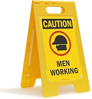 SmartSign 25 x 12 inch “Caution - Men Working†Two-Sided Folding Floor Sign with Symbol, Digitally Printed Polypropylene Plastic, Red, Black and Yellow