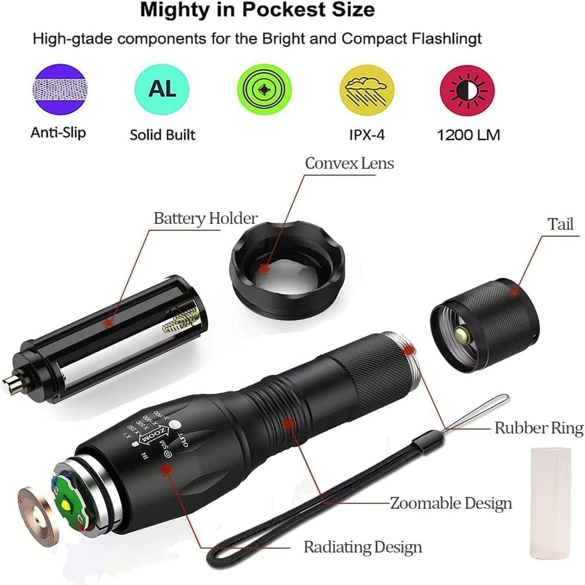 KDULIT 1200LM lampe de poche tactique LED haute puissance IP66 lampe torche étanche lanterne de Camping en plein air batterie 21700 intégrée  39