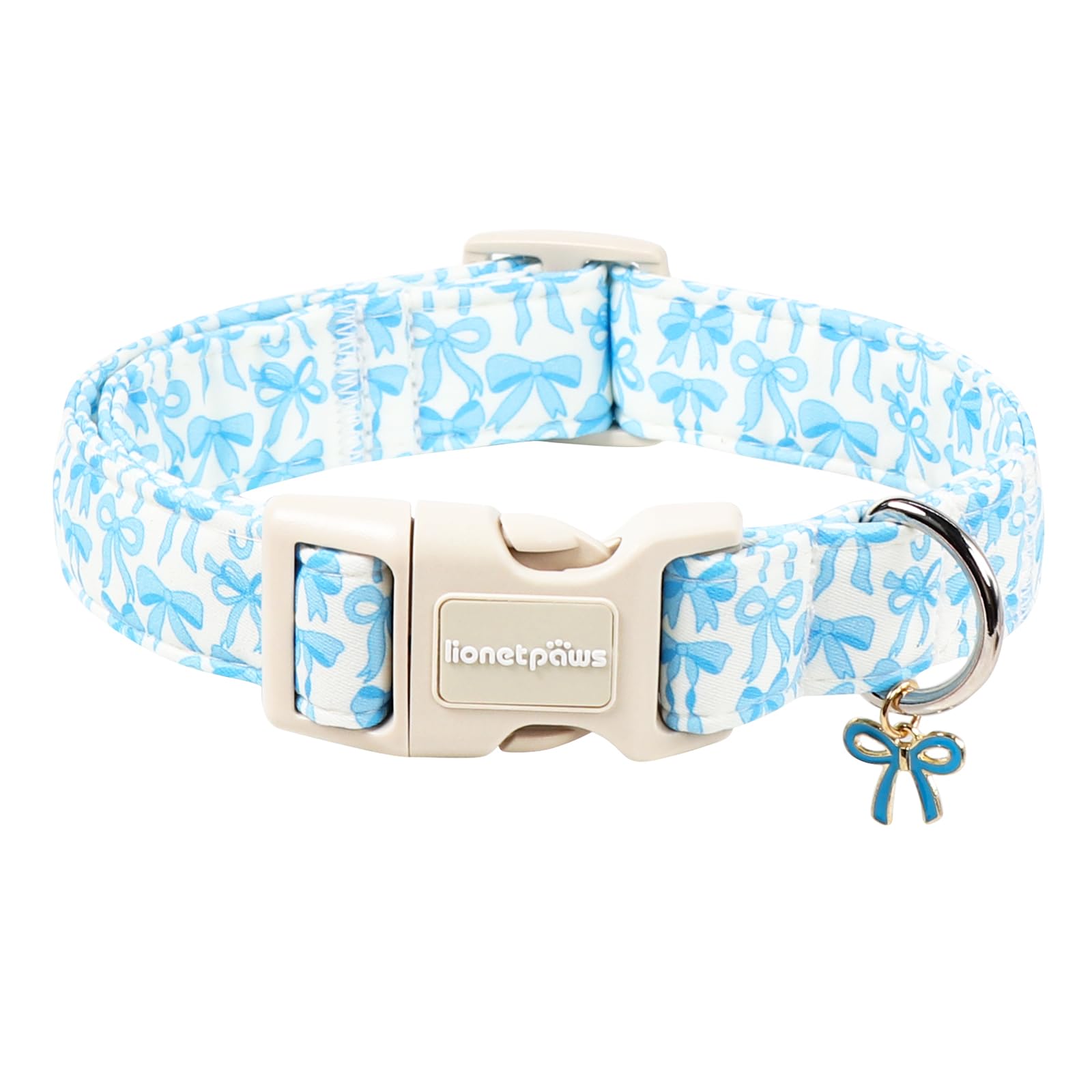 Lionet Paws Summer Dog Collar- Cute Blue Bow Dogs Collar with Plastic Buckle and Bowtie Pendant,Dog Collar for Small Dogs Boy
