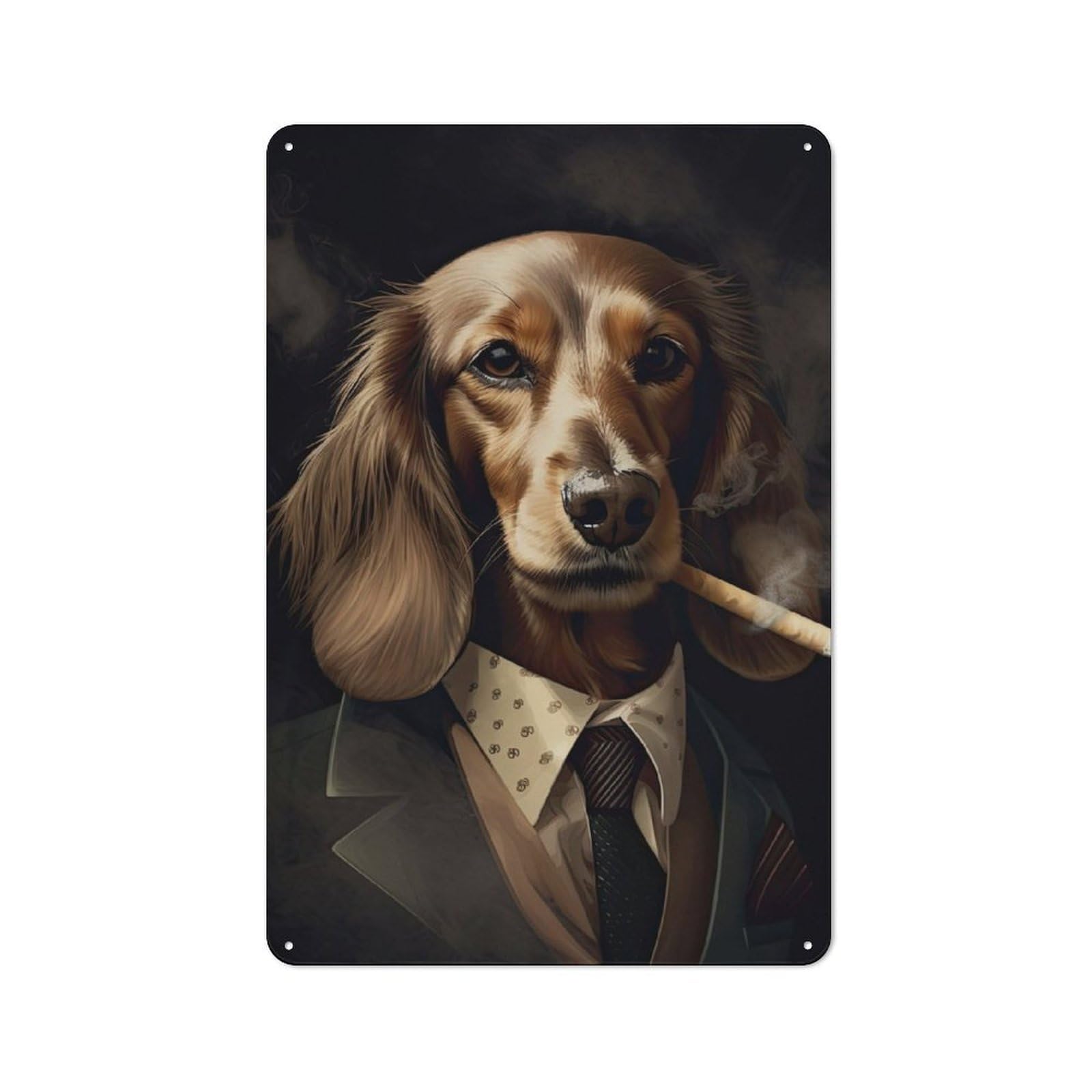 Junmoney Cream Dachshund Gangster Shed Style Metal Wall Decor 30X20cm, Tin Sign For Conservatory, Home Bar Or Utility Room
