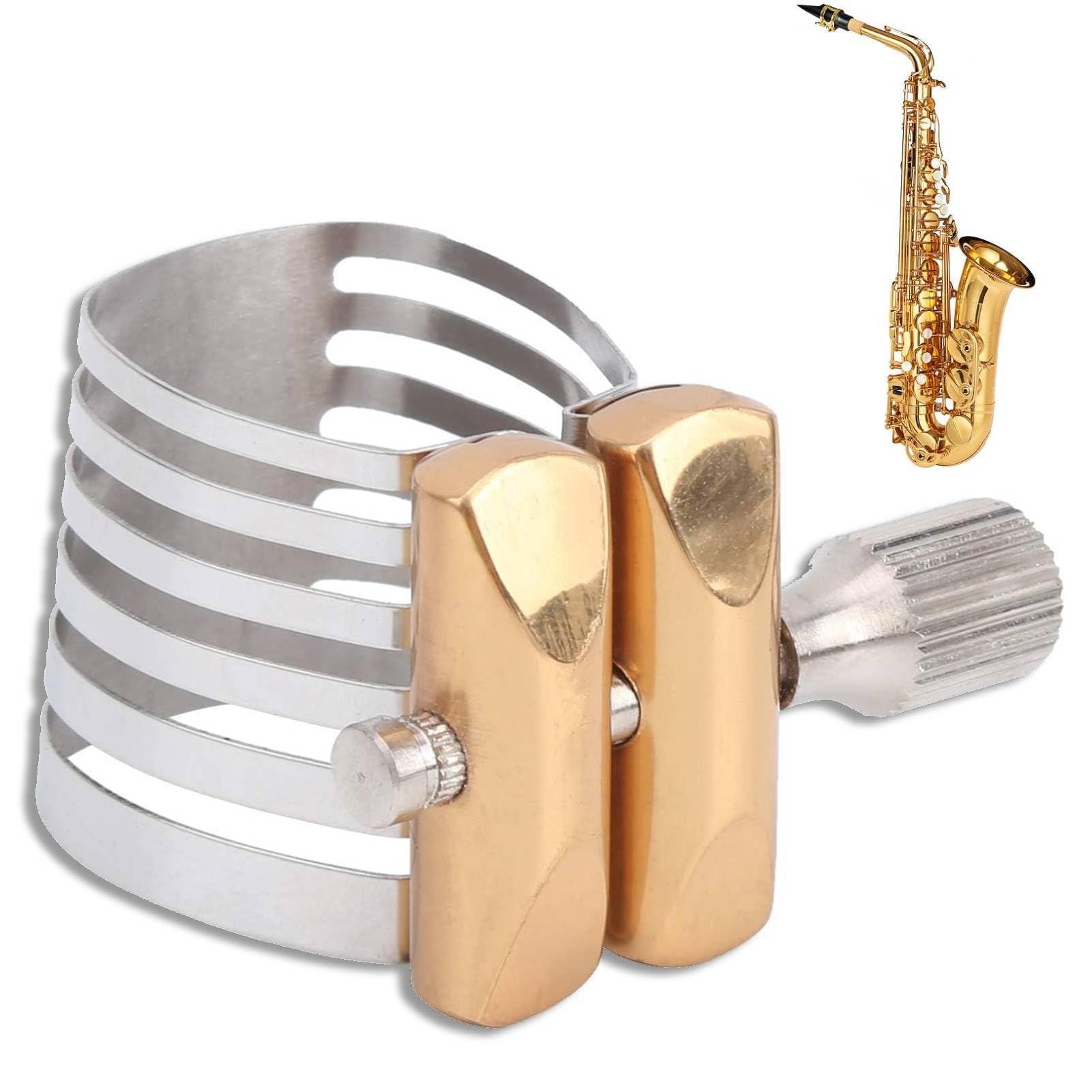 Agatige Ligadura Saxofón Alto, Ligadura Saxofón Boquilla Abrazadera Saxofón Acero Inoxidable Herramienta Boquilla Saxo para Instrumento del Portavoz de Saxo