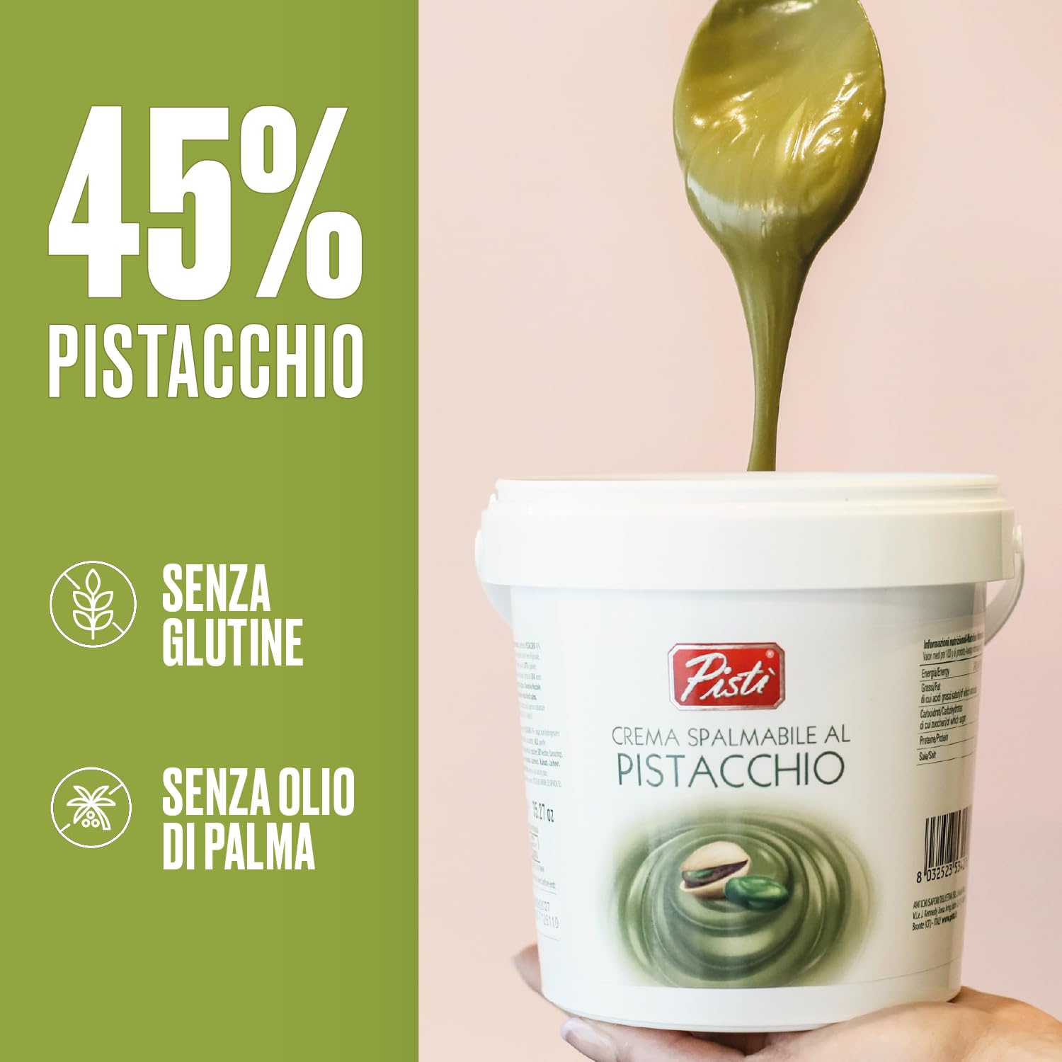 Pistì - Crema Spalmabile al Pistacchio - Con Pistacchi Verdi Selezionati, Lavorazione Artigianale, 100% Naturale - 3 Vasetti da 1 kg