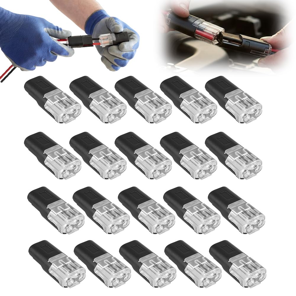 Double-Wire Plug-in Connector with Locking Buckle,Led Light Strip Connectors,2 Pin Solderless Quick Low Voltage Wire Connectors,for 18-22AWG Wire (20PCS)