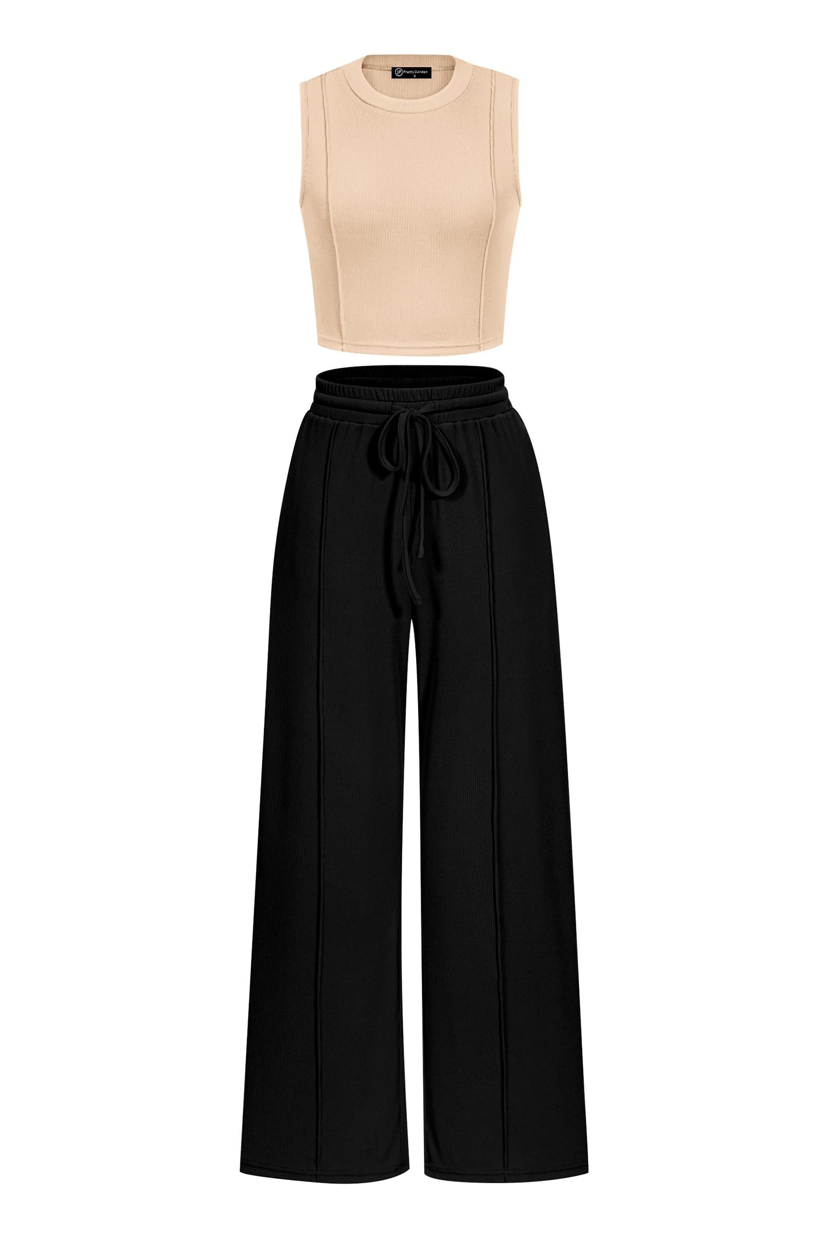 PRETTYGARDEN Women's Summer 2 Piece Loungewear Set Cropped Tank Top Wide Leg Sweatpants Tracksuit Casual Outfits