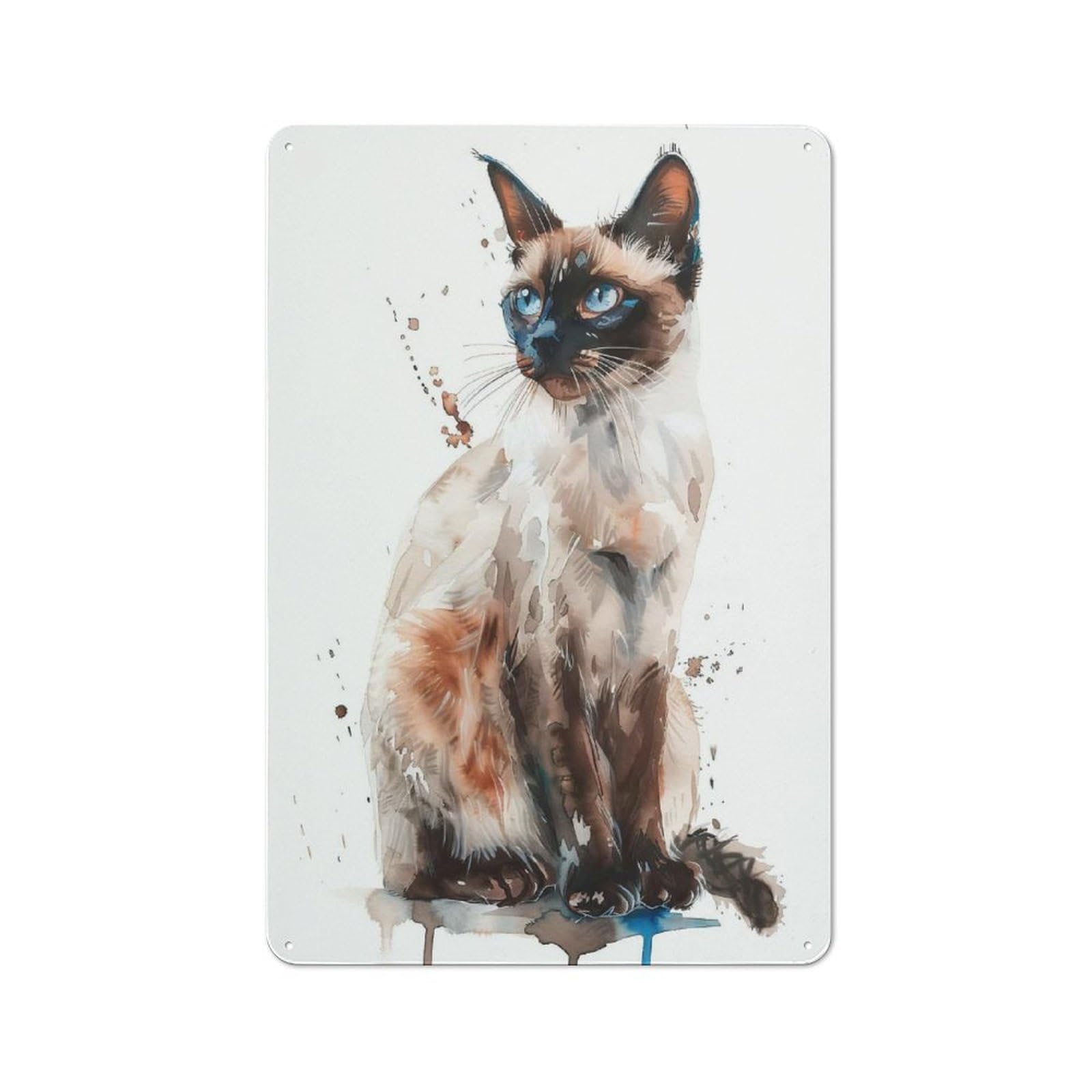 Junmoney Style-1 Vintage Metal Sign 30X20cm Featuring Balinese Cat Watercolor For Pub Or Café, Wall Decor For People Reorganising Pub And Café