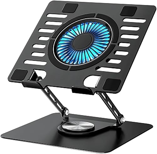 Soporte para laptop con base giratoria 360, altura ajustable de hasta 10 pulgadas, soporte ergonómico de aluminio para computadora portátil de 10,
