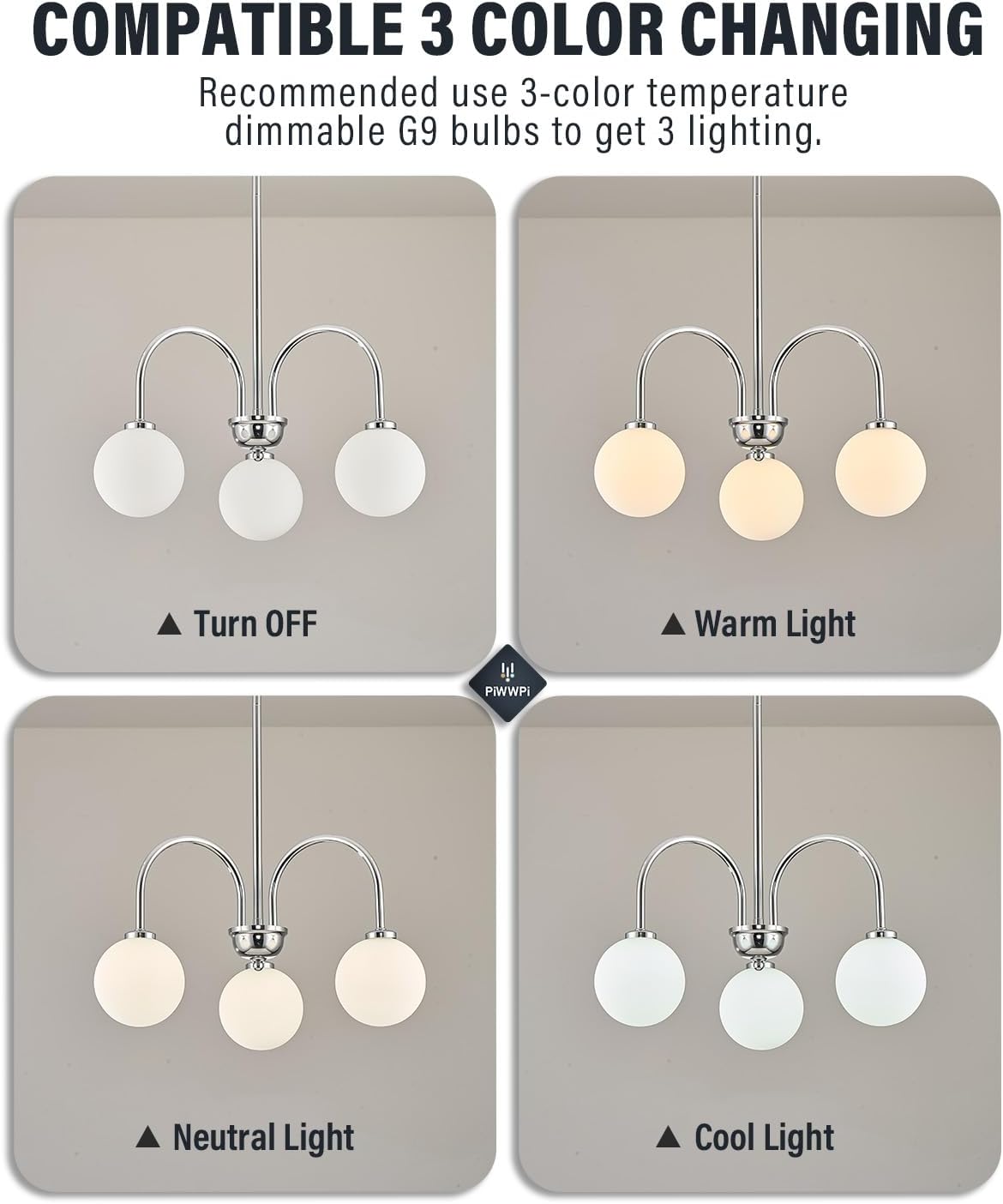 Mid Century Modern Chandelier, 3-Light Globe Sputnik Chandelier, Chrome Large Pendant Light Fixtures with White Bubble for Dining Room, Kitchen Island, Bedroom, Living Room, Foyer,GC-05