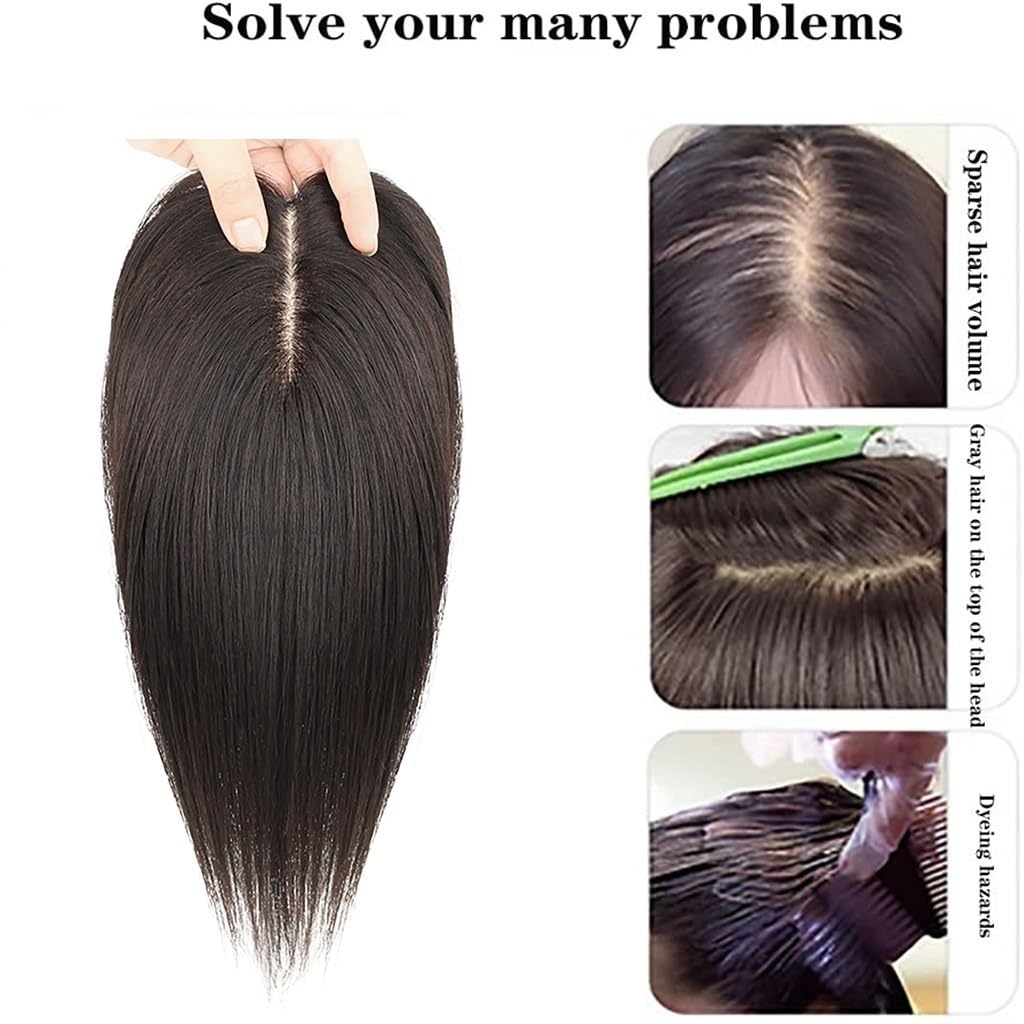 Clip-In-Top-Haarteile 100% Echthaar-Topper For Frauen Natürliches Schwarzes Haartoupet Haarverlängerung Auf Seidenbasis Bei Leichtem Haarausfall/Dünner Werdendem Haar/Grauem Haar (Size : 30cm)