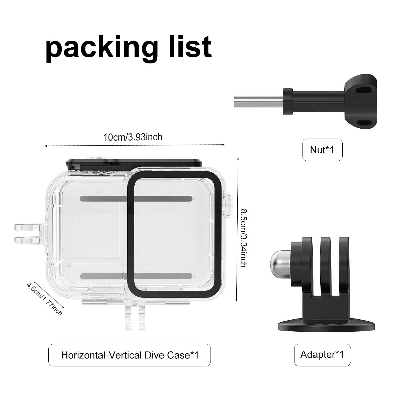 Custodia subacquea da 45 m per Insta360 Ace Pro 2, custodia protettiva impermeabile, custodia protettiva per accessori per action camera Insta360 Ace Pro, con adattatore e vite di fissaggio