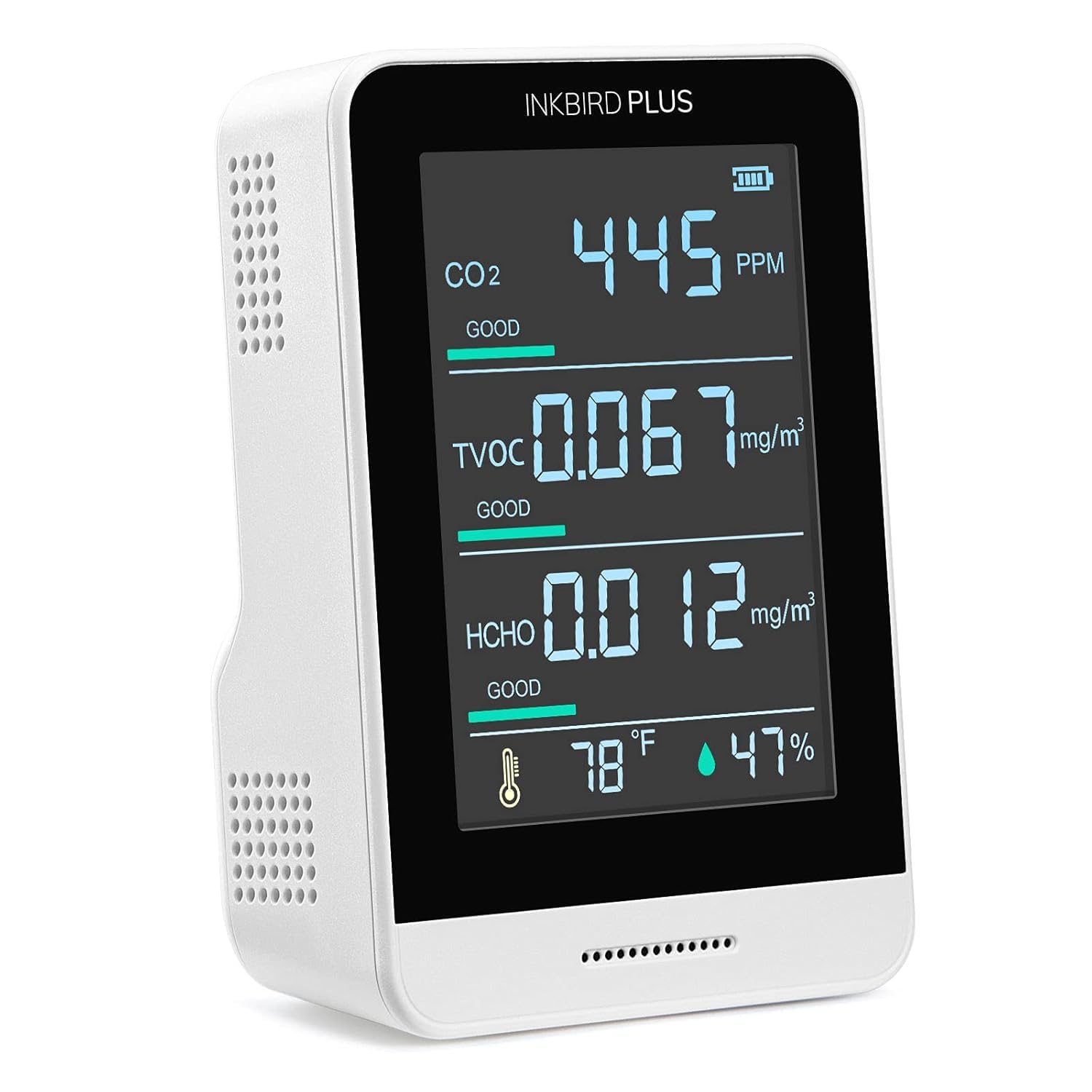 Bequest Air Quality Monitor Indoor CO2 Meter Accurate Tester for CO2 HCHO TVOC Temperature and Relative Humidity Real Time Display Rechargeable Battery.-image-26