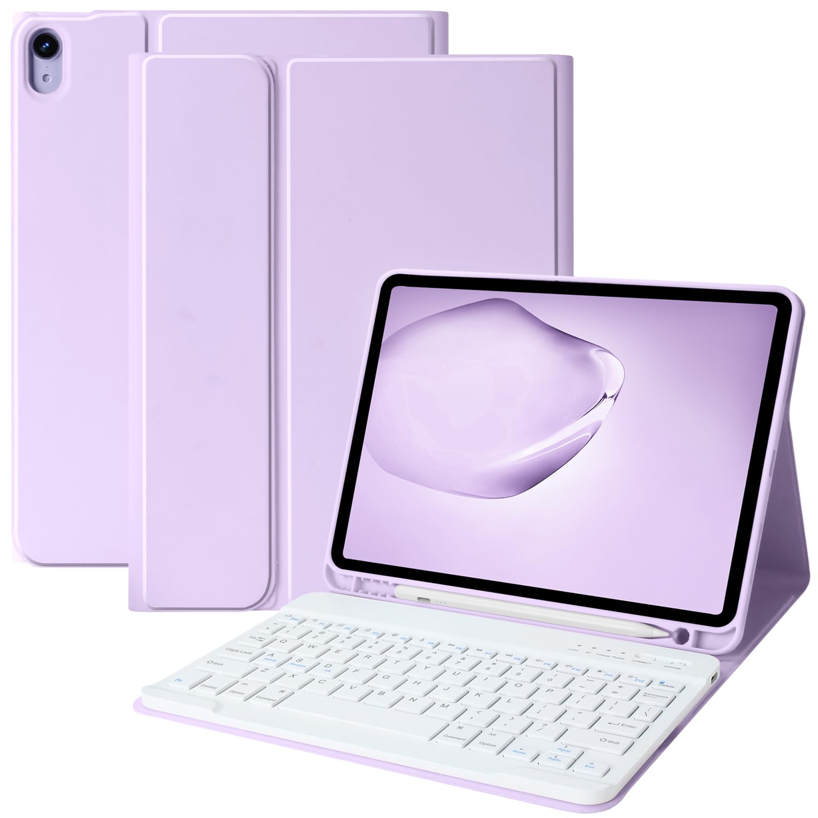 iPad Air 5th Generation Keyboard Case 10.9“2022, Slim Smart Keyboard Case for iPad Air 5th Gen 2022/Air 4th Gen 2020 10.9 Inch/Pro 11 Inch 2018,Detachable Wireless Keyboard,Pencil Holder (Purple)