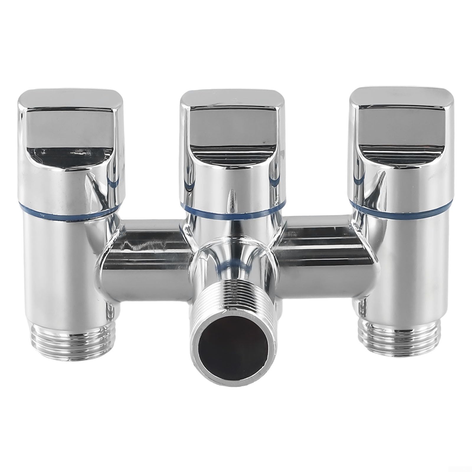 Valvola deviatrice a tre uscite, valvola di arresto angolare a 3 vie per rubinetto del lavandino del bagno, splitter d'acqua multifunzione a parete per lavatrice lavastoviglie (argento)