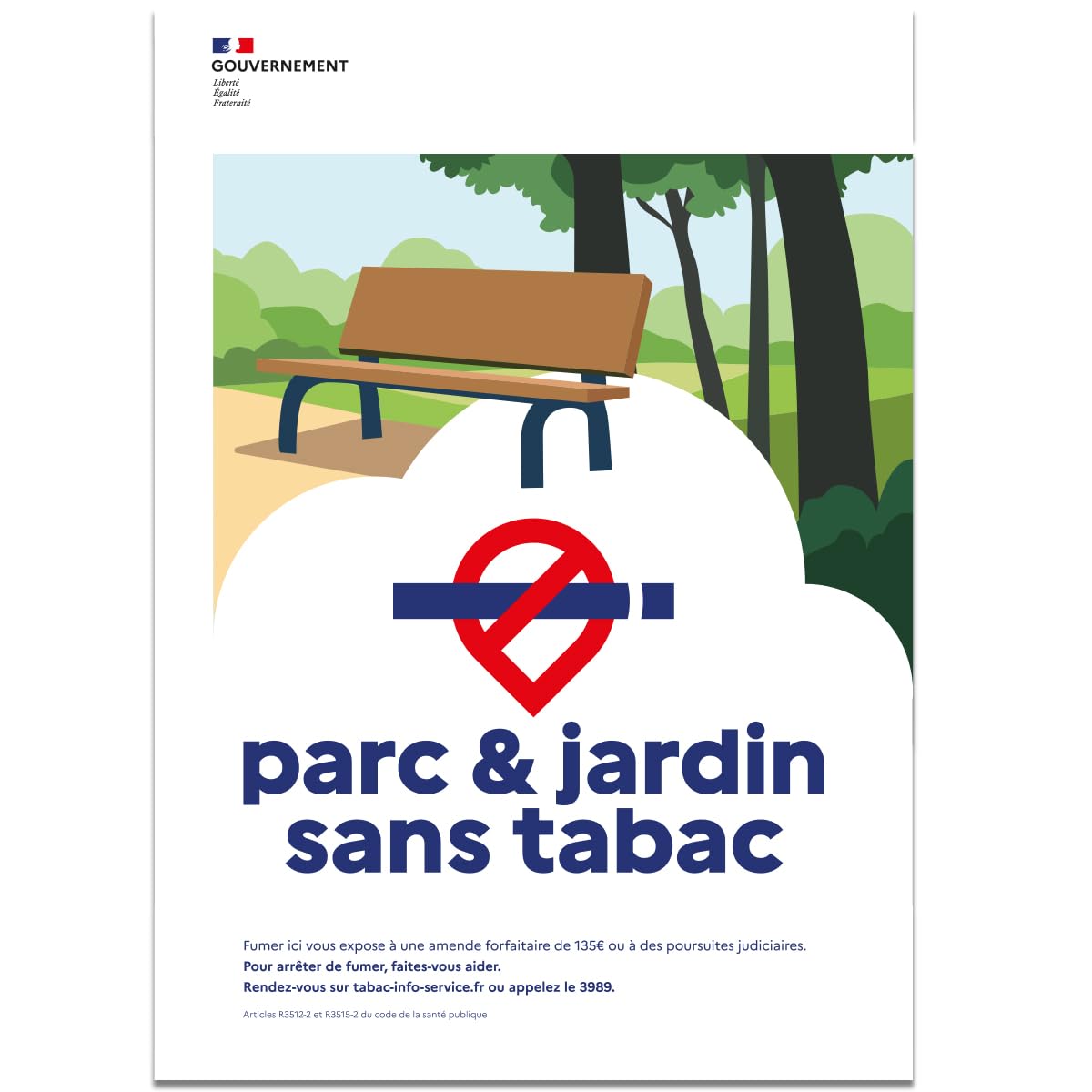 Signalétique.biz France - Panneau "Espace sans tabac" – PARC & JARDIN – ALUMINIUM 15x21 – Conforme Décret 2025-582 – Interdiction de fumer