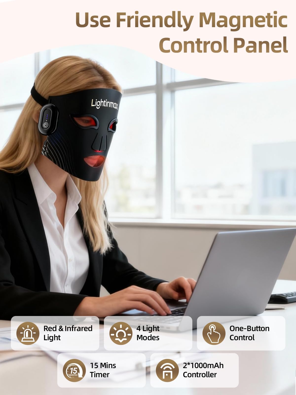 Red Light Therapy for Face,Portable Wireless Under-Eye Red Light Therapy Mask for Eyes with NIR, 5 Light Modes with Timing Function, Rechargeable Eye Mask for Home Skincare 1