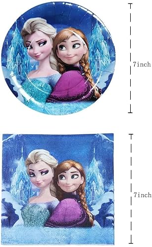 Miniatura 3 de El paquete de 41 suministros de fiesta de cumpleaños de Frozen incluye 20 platos, 20 servilletas + 1 mantel para la decoración de fiesta de Frozen