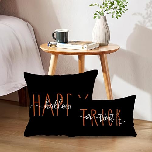 Miniatura 10 de Fundas de almohada decorativas de Halloween rectangularumbar de 12 x 20 pulgadas, fundas de almohada de murciélago de Feliz Halloween, decoración de