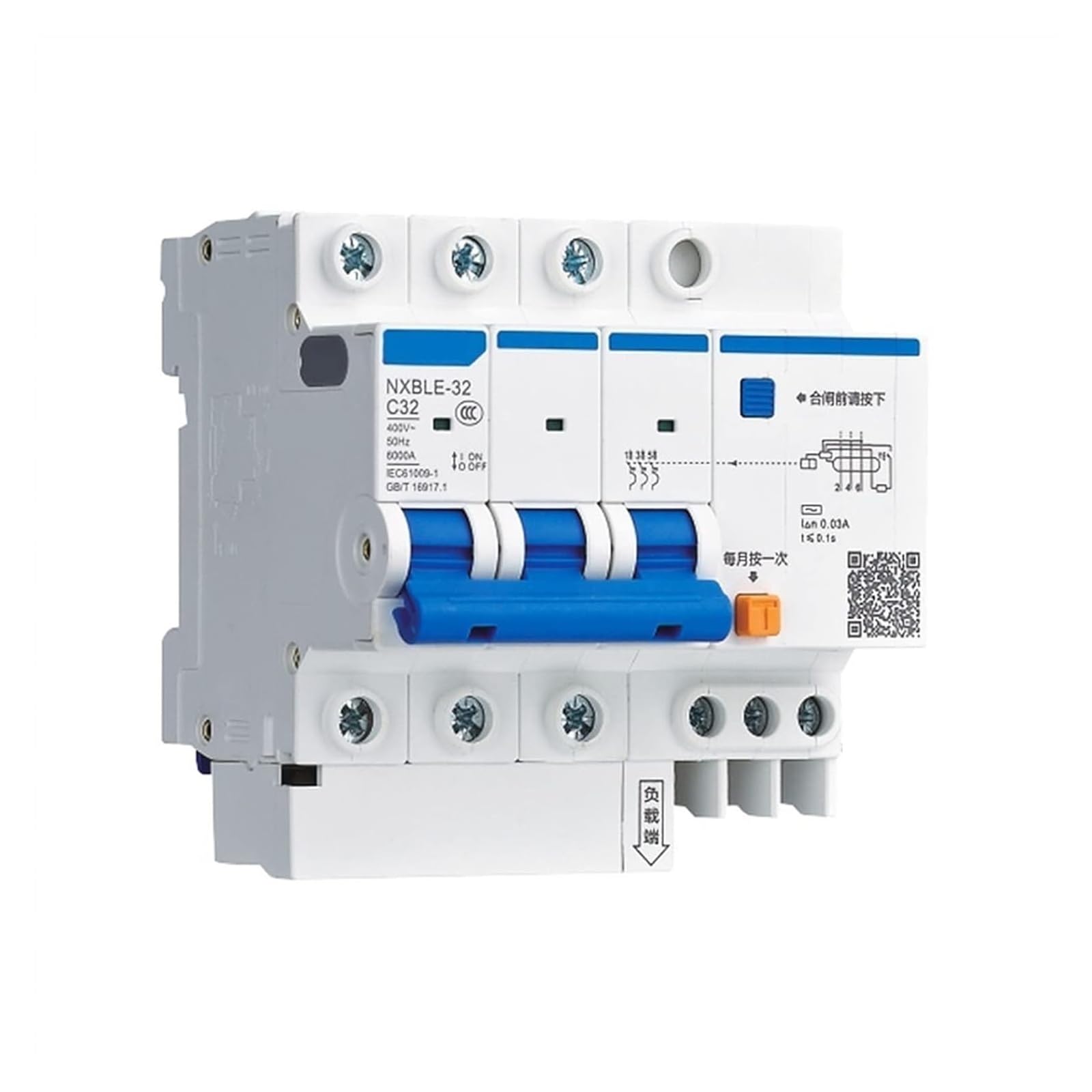 Wyłącznik automatyczny AC230/400V NXBLE32/63/125C typ przeciążenia zwarcie 25 32 40 50 63 80 100 A prąd resztkowy działanie 1 szt. kolor: 1P N rozmiar: NXB (3P N, NXBLE-32 C20)