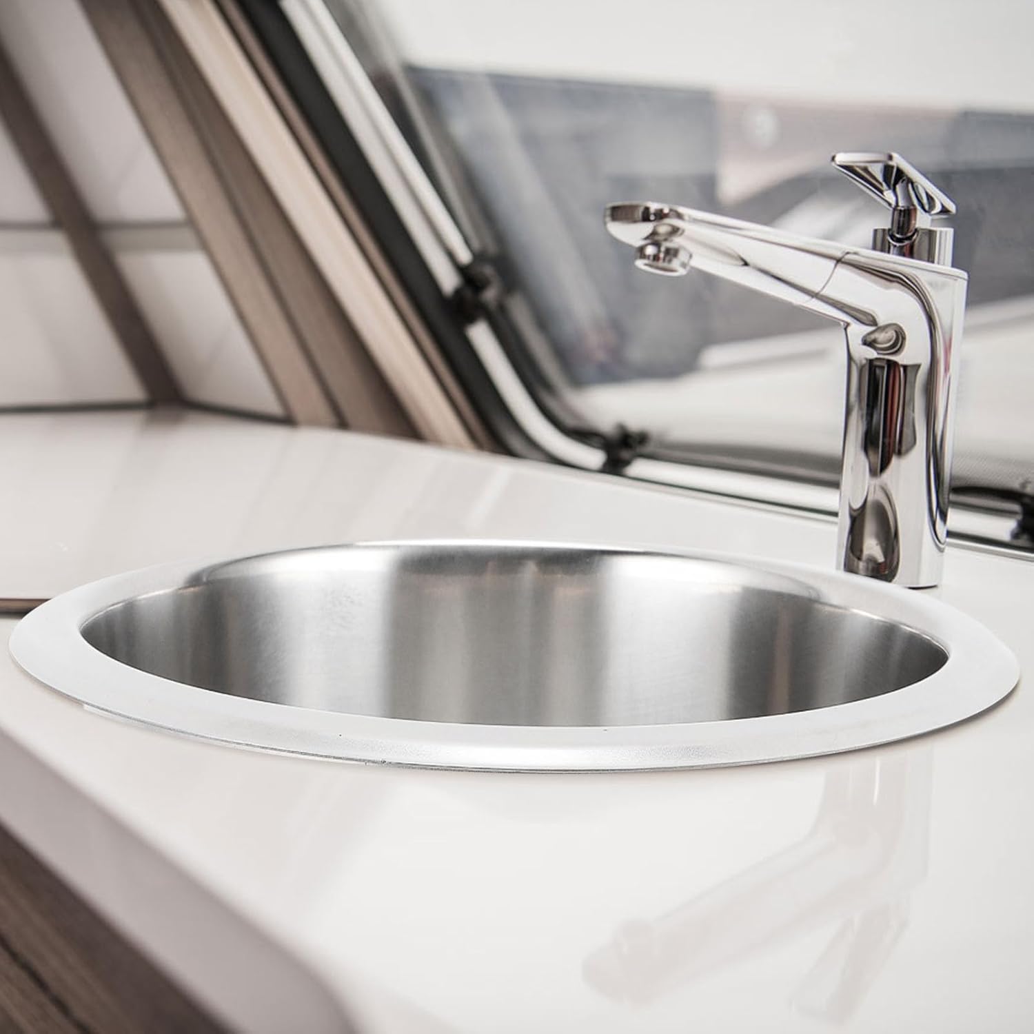 Stainless Steel Bar Sink, Small Round RV Sink Embedded Installation Kitchen Bar Sink Single Bowl Sink with 40mm Drainage Drop in Bar Sinks for Boat, Caravan, Camping Vehicle