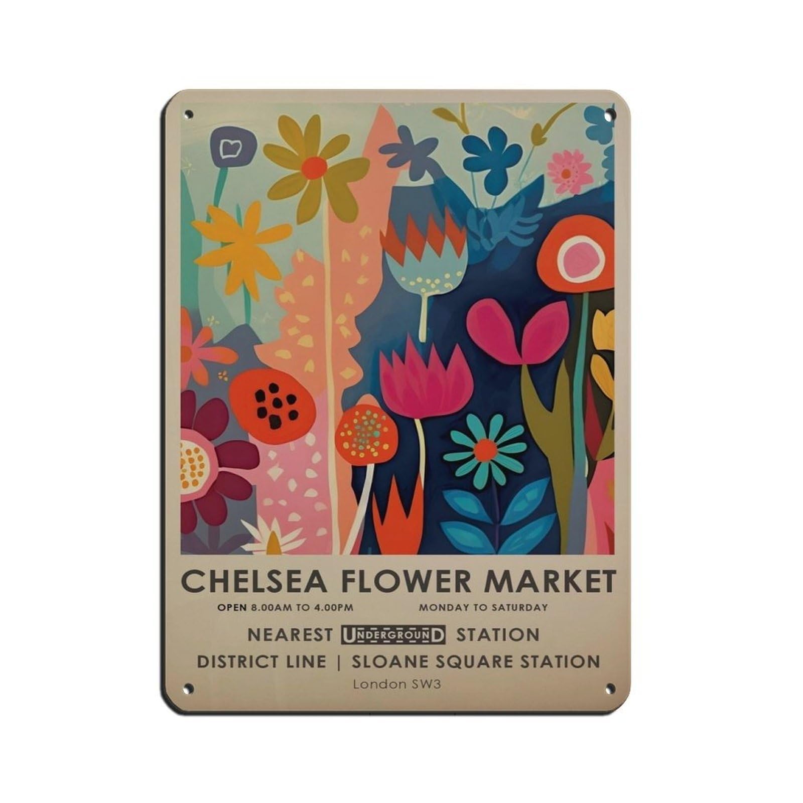 Chelsea Flower Market, Floral Gift (6) Retro Poster Metal Tin Sign Chic Art Retro Iron Painting Bar People Cave Cafe Family Garage Poster Wall Decoration 12x16inch(30x40cm)