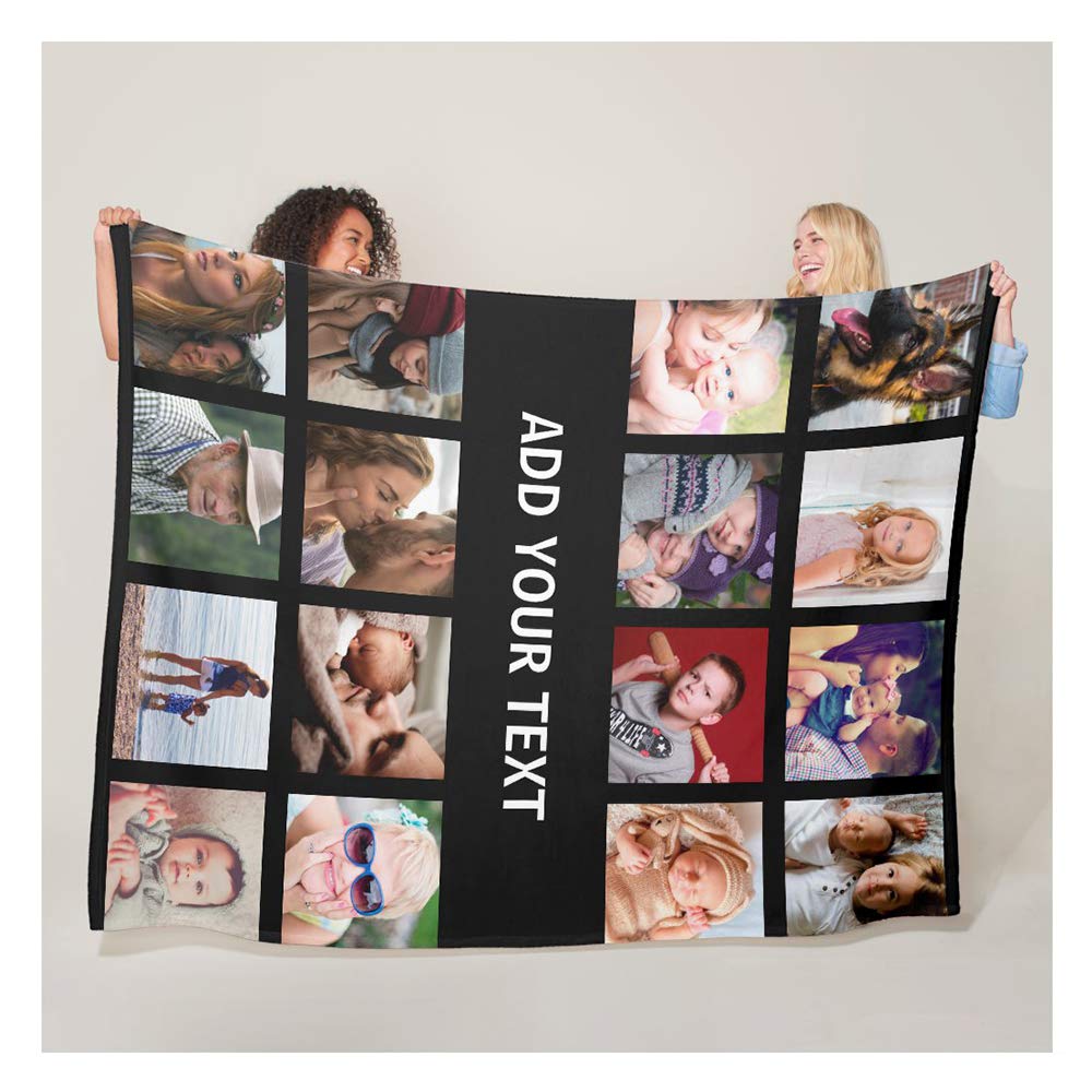 Guf Personalized Photo Flannel Fleece Blanket – Custom Collage Any Picture Text, 71x87 Inch