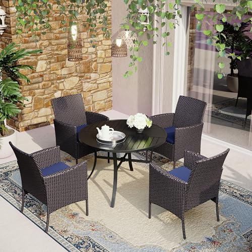 Image of MFSTUDIO Patio Rattan Outdoor Wicker Chairs Set of 4, Woven Brown Wicker Oversized Patio Rattan Dining Chairs Set of 4 with Cushions, Extra Wide Seat 4 Patio Dining Chairs for Table, 330lbs