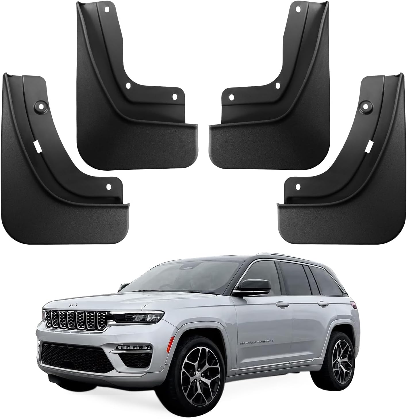 Ecarzo Mud Flaps Fit for 5th Gen Jeep Grand Cherokee 2025 2024 2023 2022 No Drilling Required All Weather Mud Splash Guards Mudflap Front & Rear Gen Jeep Grand Cherokee 2-Row Accessories 4pcs (Non L)