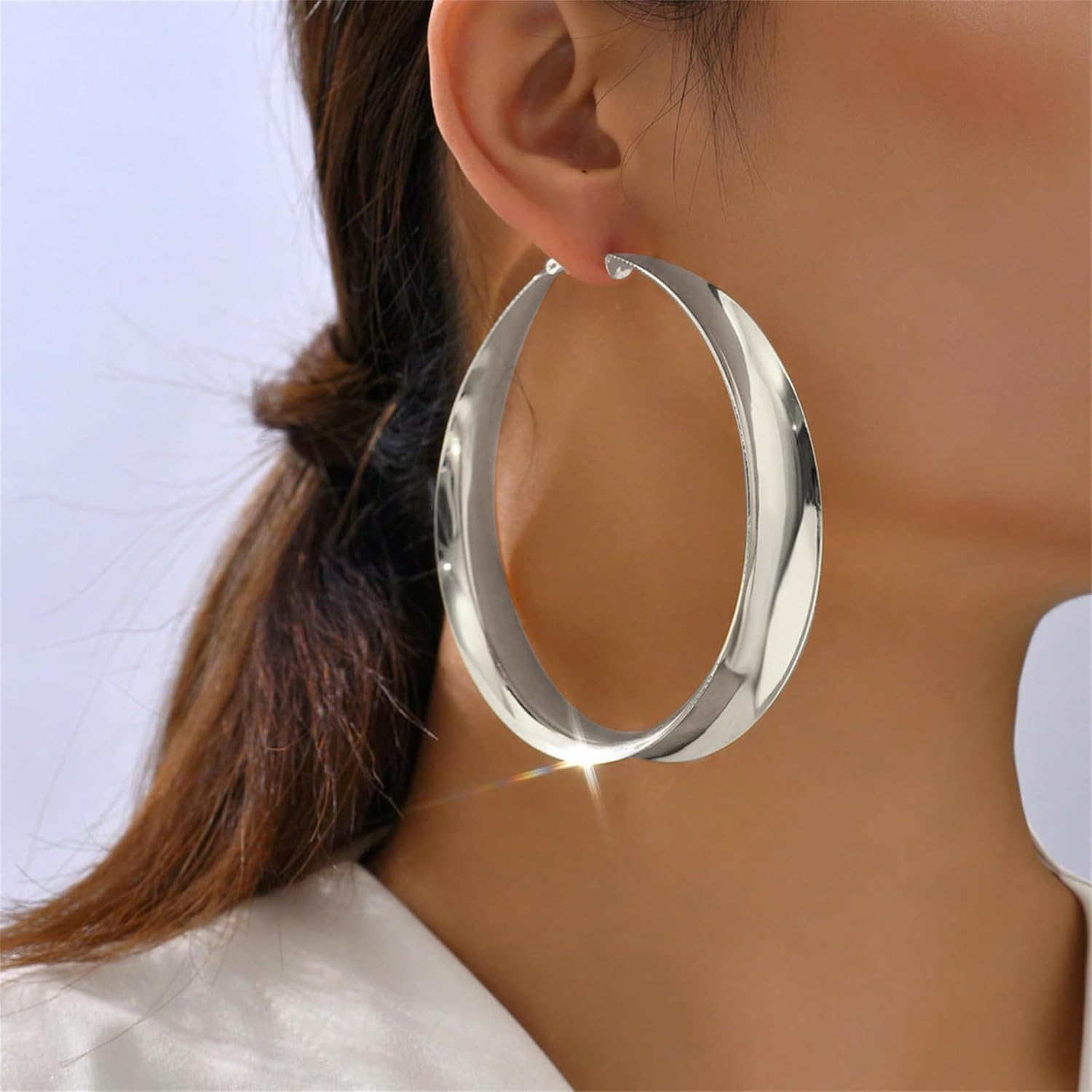Chunky Hoop Earrings for Women,Exaggerated Large Hoop Earrings 80MM Trendy Lightweight Big Wide Post Thick Hoop Earrings Prom Jewelry - Image 2