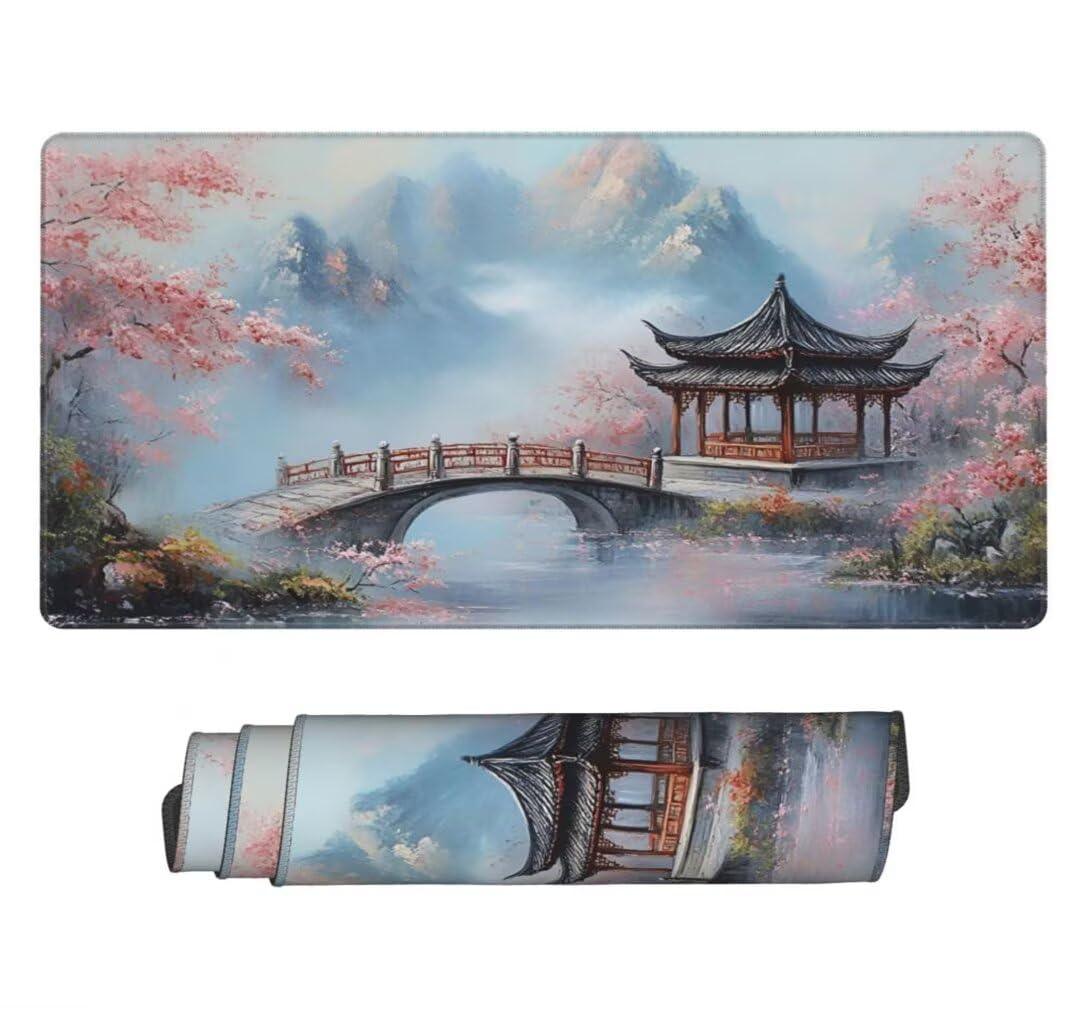 Alfombrilla Raton XXL 1000 x 500 x 3 mm, Mouse Pad Grande Gaming, Alfombrilla de Raton Japonés Mousepad Lavable Desk Mat para Juegos Y Oficina, Impermeable y Antideslizante (Torre Puente) -MP737