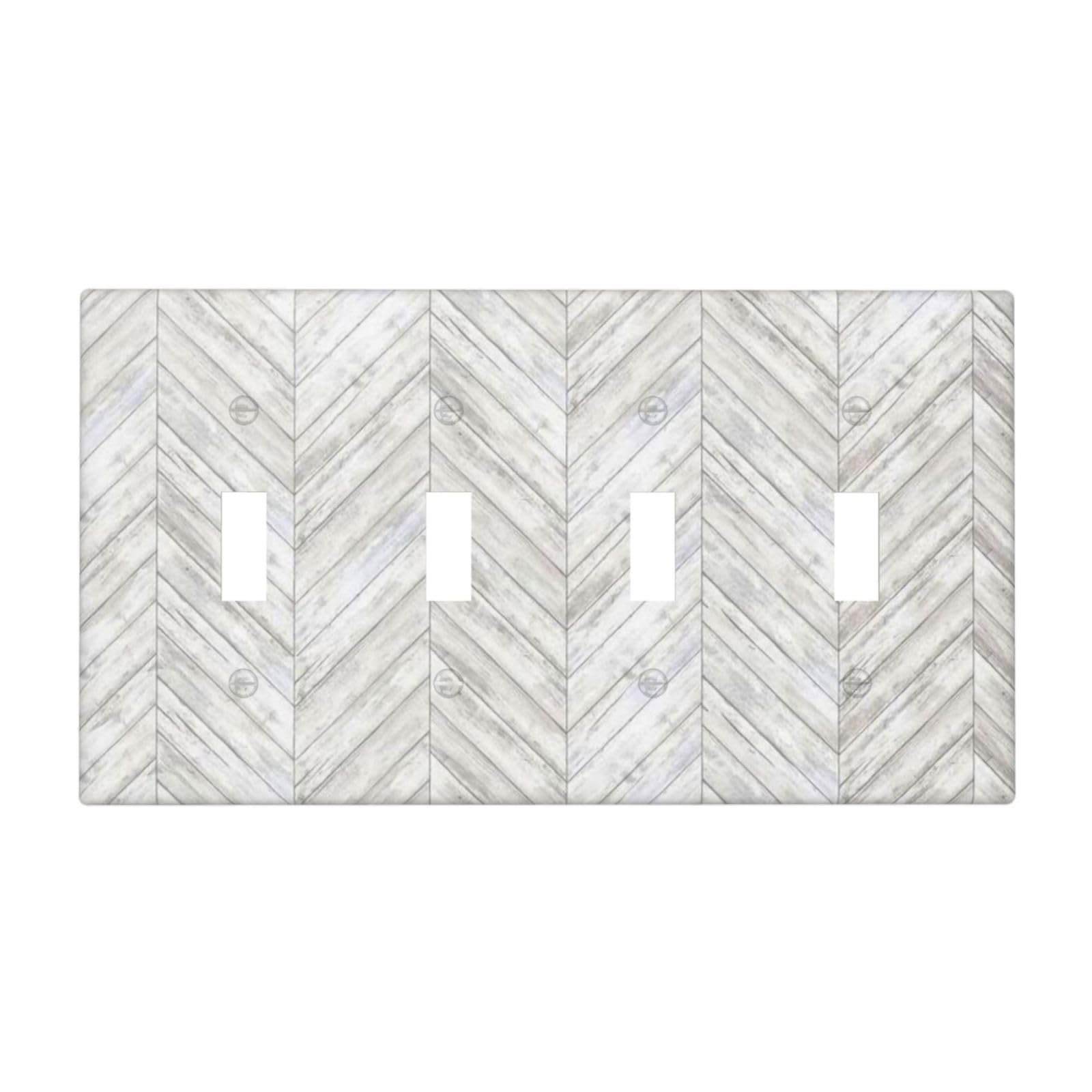 Vintage Western Cabin Pale/White/Grey Wood Plank Grain 4-Gang Toggle Switch Wall Plate Mid-Size Decorative Rustic Farmhouse Faceplate Cover for Toggle Dimmer Light Switches Decorator Switchplate